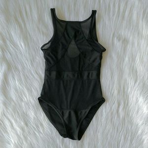 Black mesh one piece bathing suit